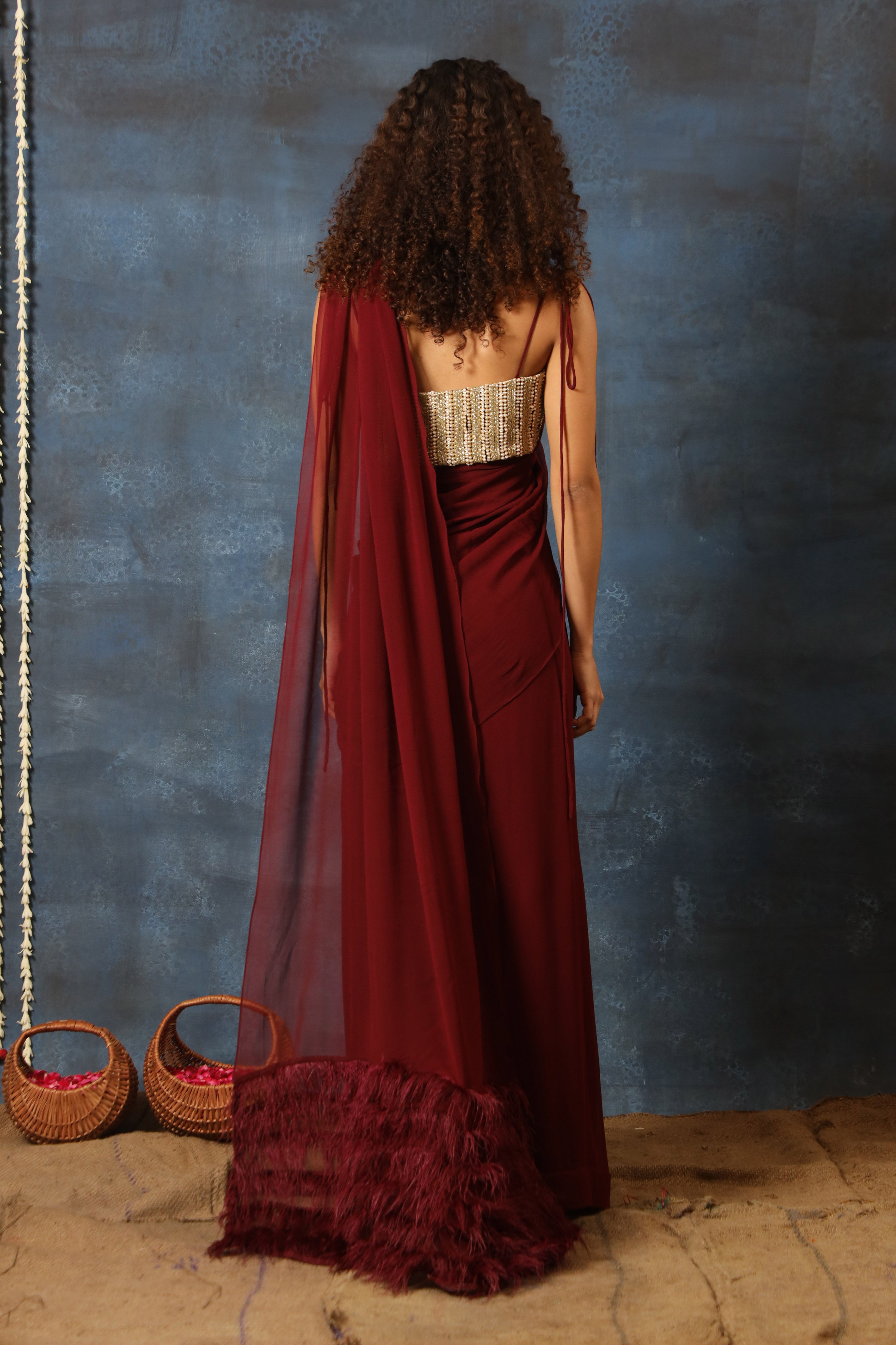 Pre Stitched Saree With Feather