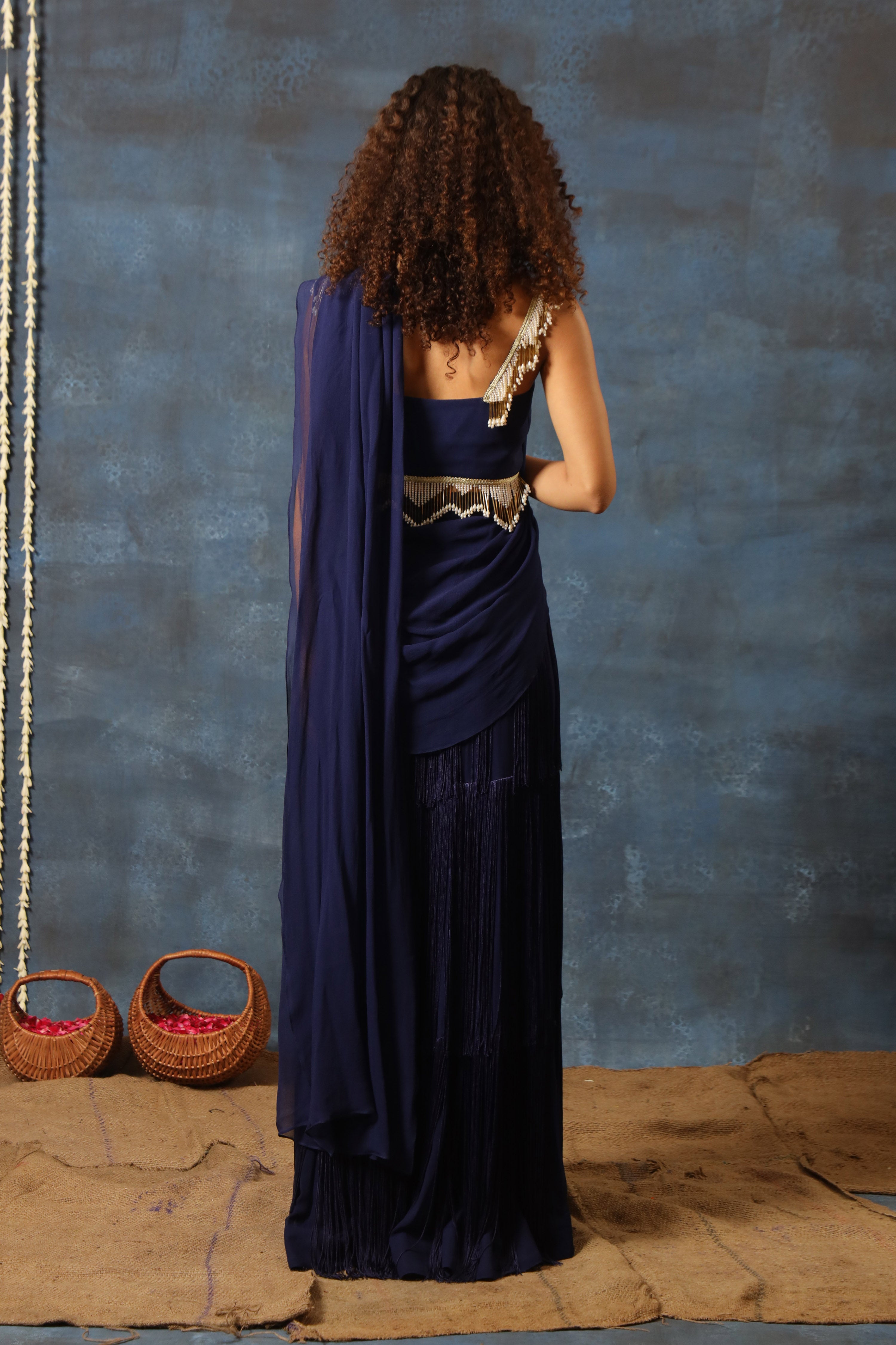 Pre Stitched Saree With Fringe