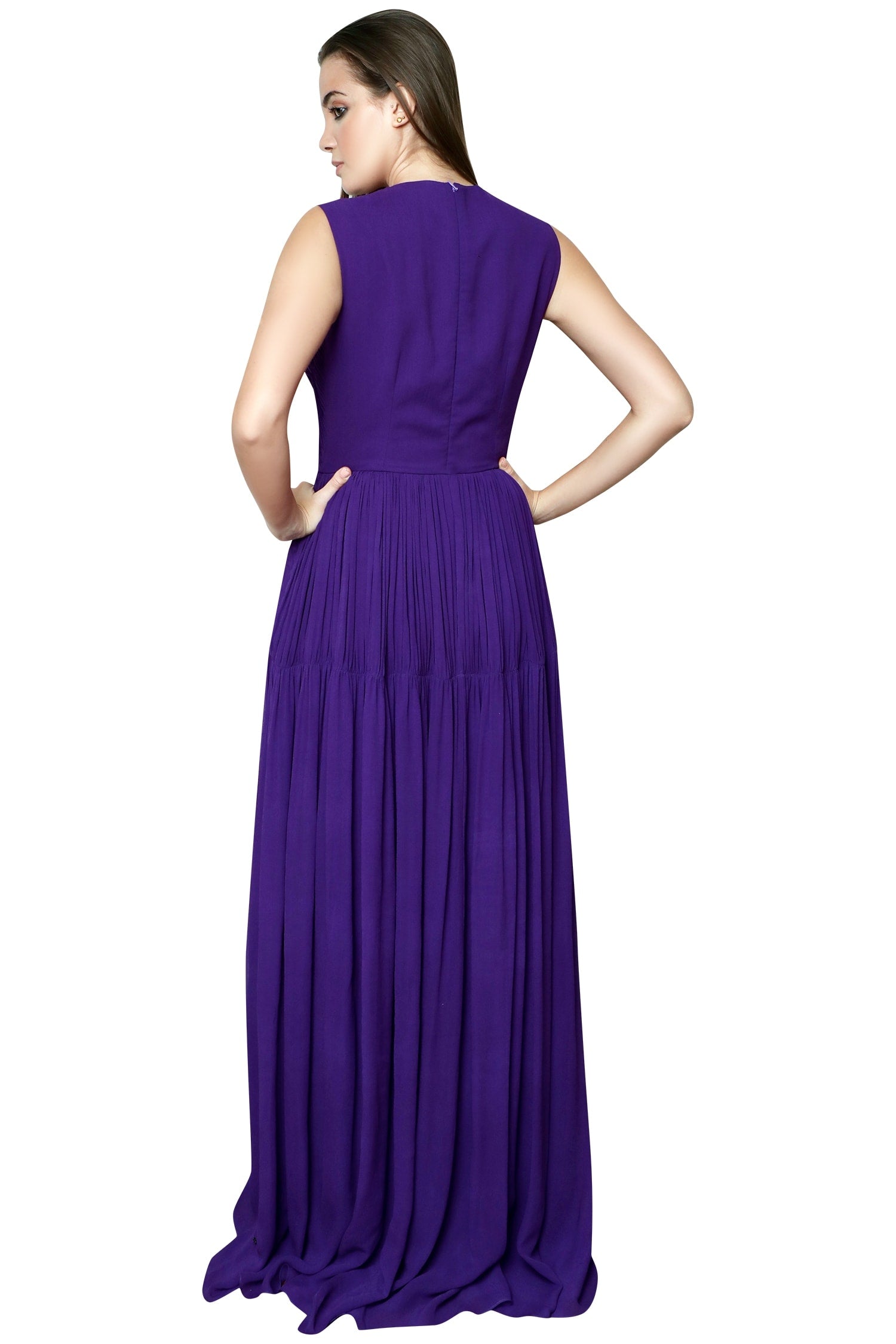 V Neck Inverted Ruching Gown