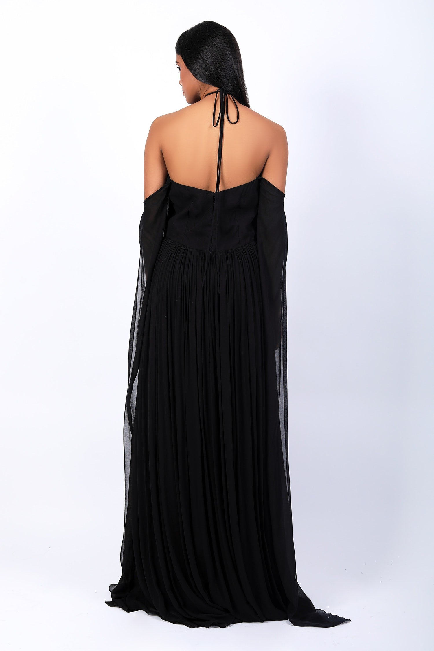 Halter Neck With Cold Shoulder Draped Gown