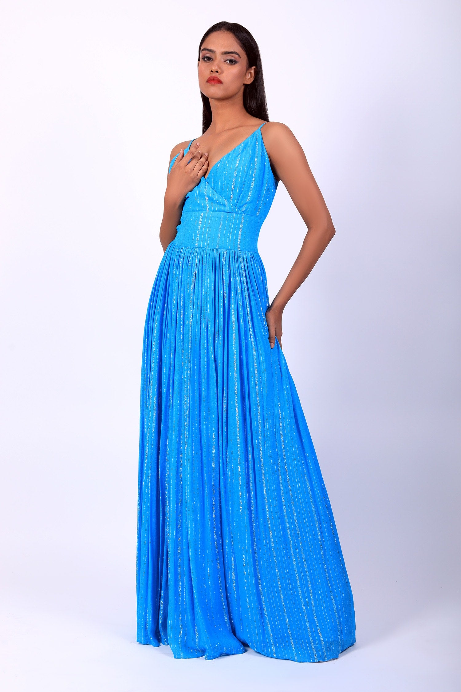 Strappy V Neck Maxi Gown