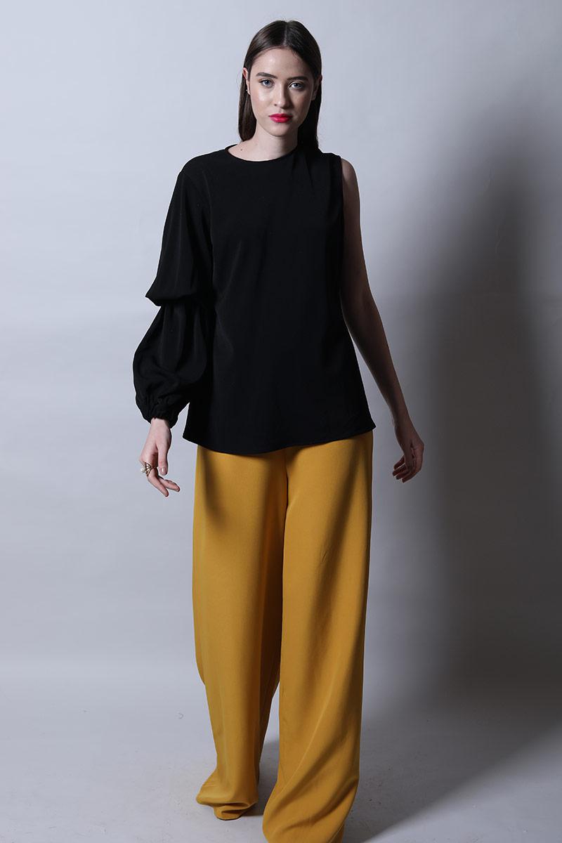 Shift Top With One Side Textured Sleeve