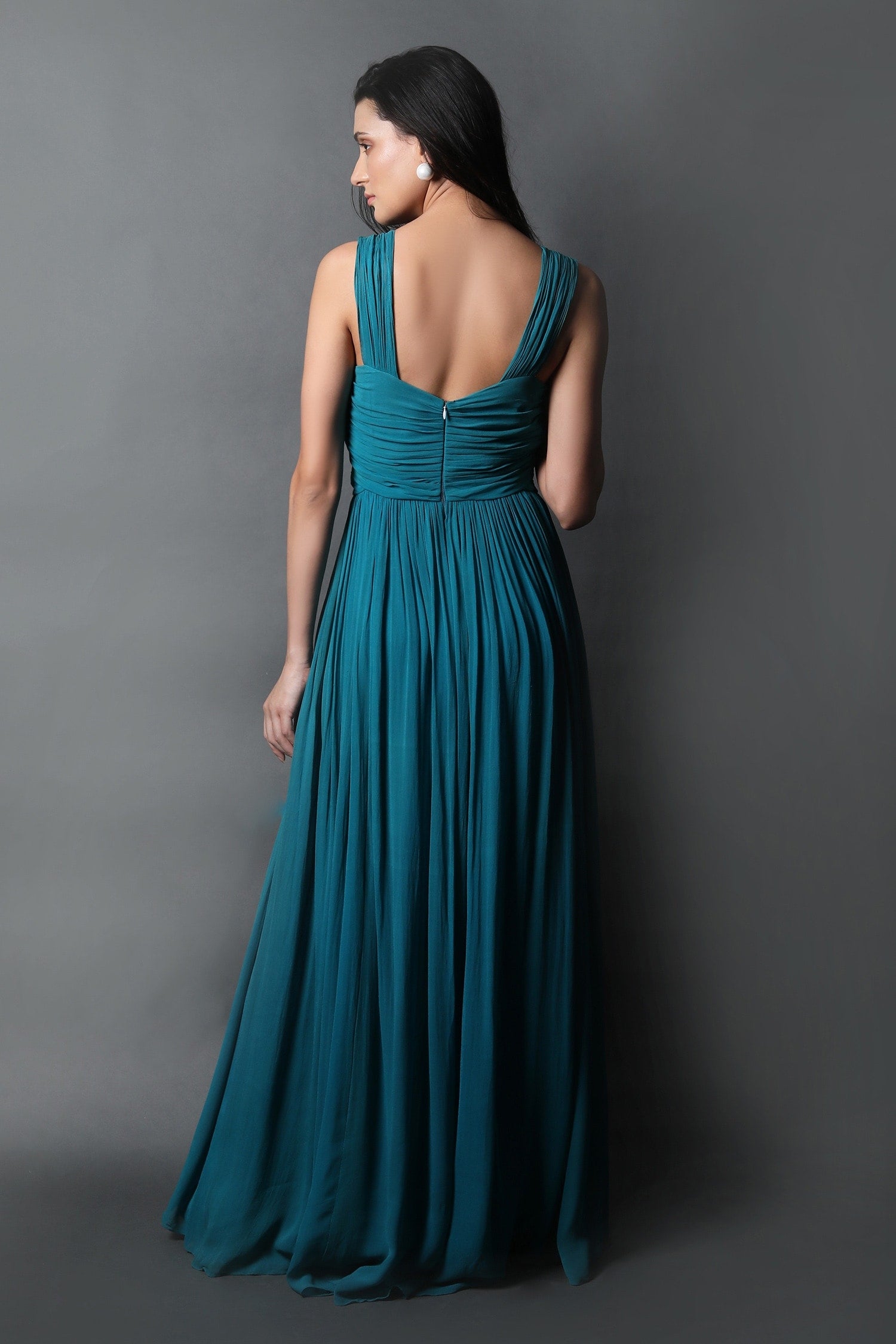 Gathered Strap Ruched Body Gown