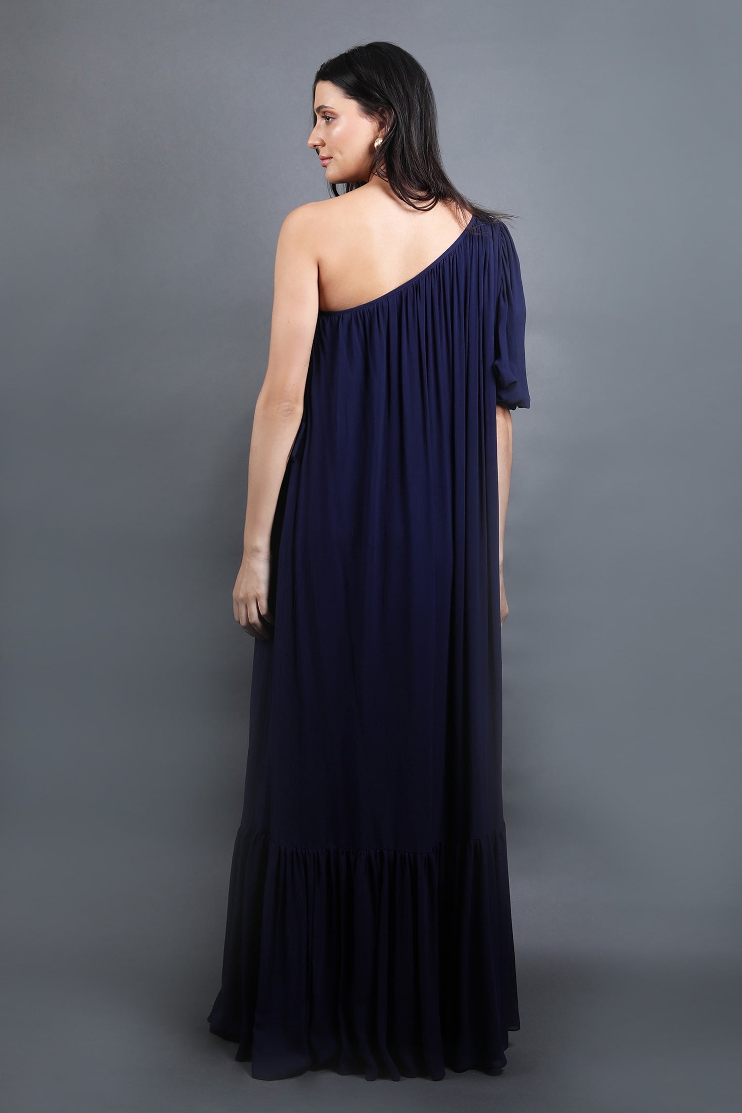 One Shoulder Pleated Hem Maxi