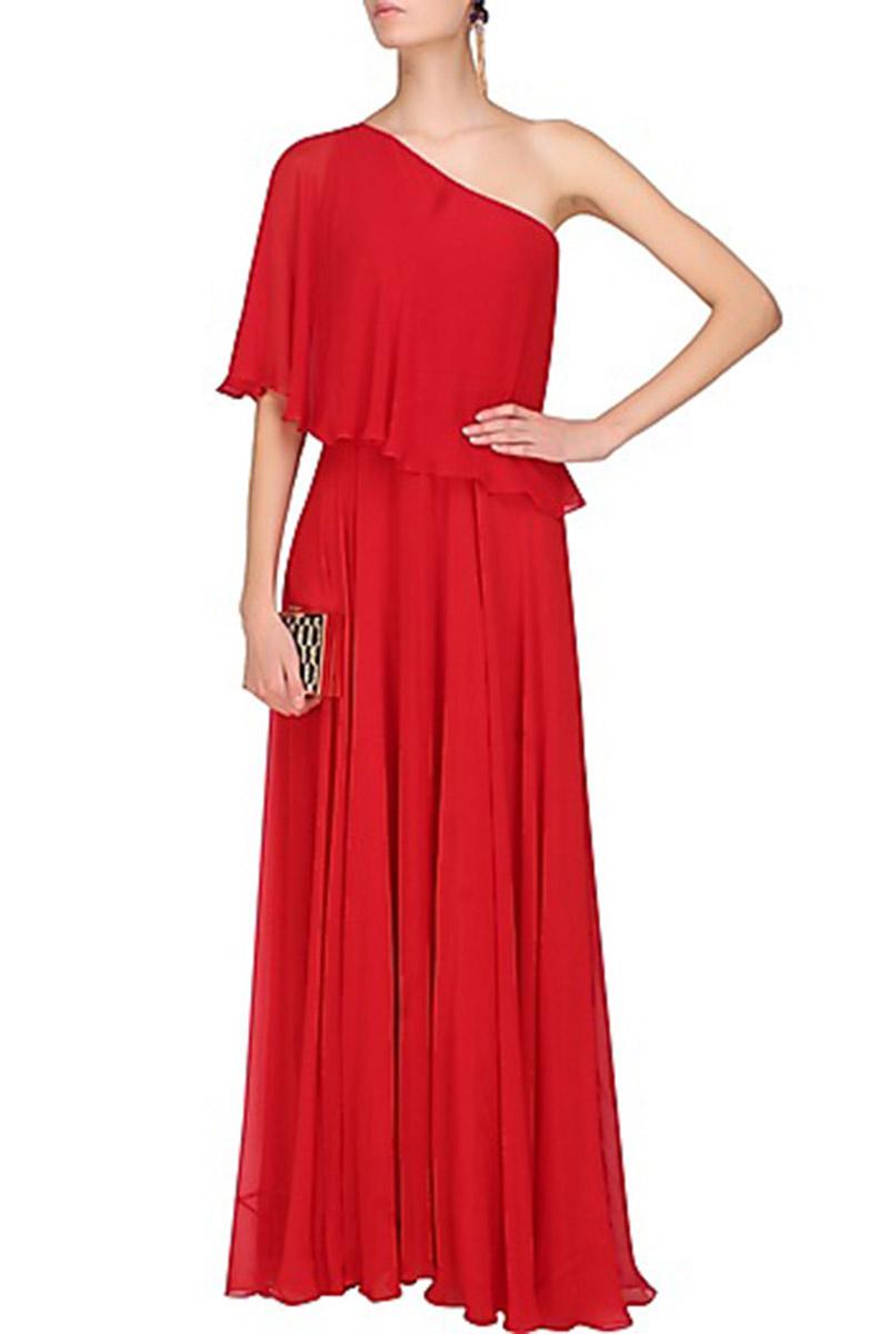 One Shoulder Cape Gown