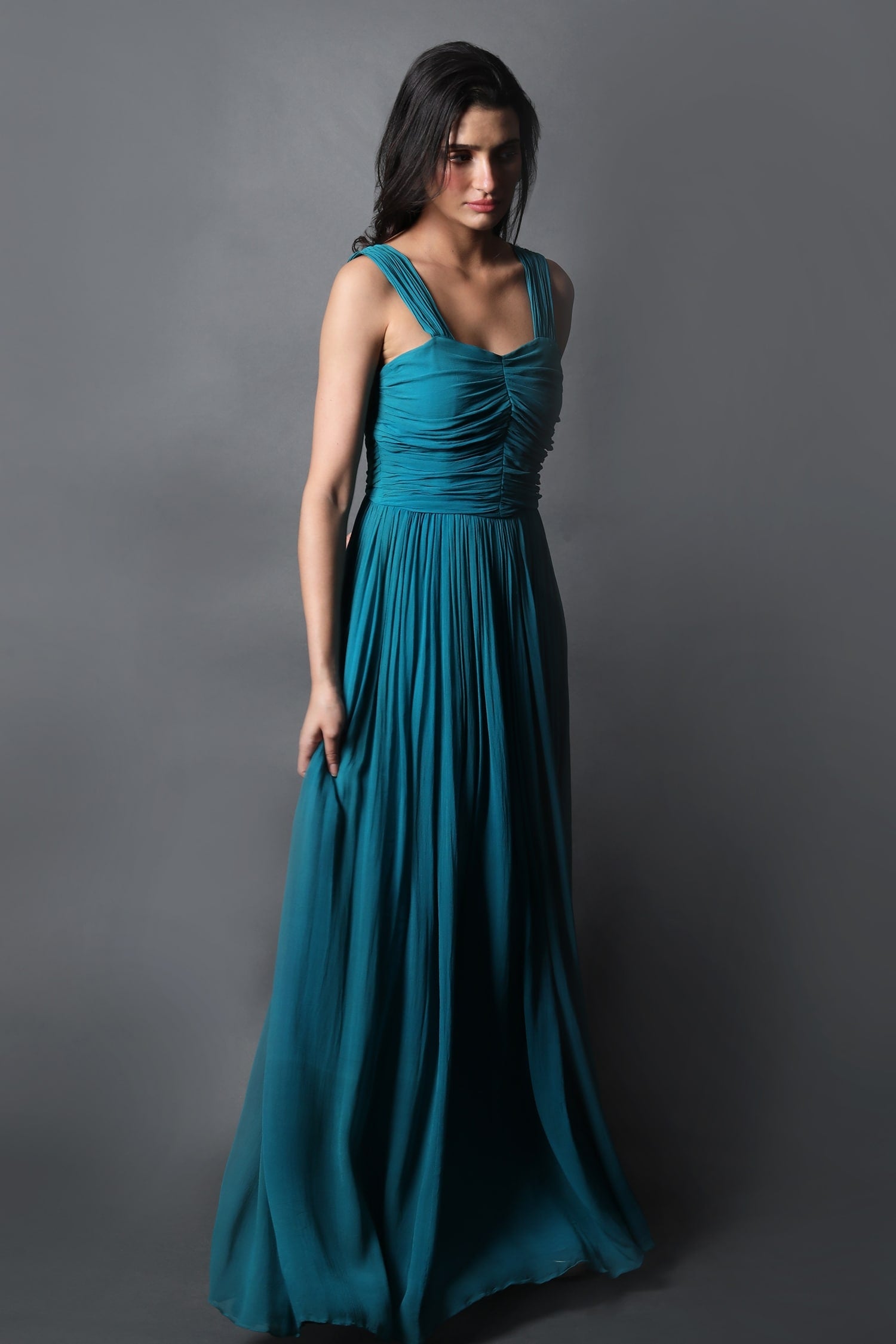 Gathered Strap Ruched Body Gown
