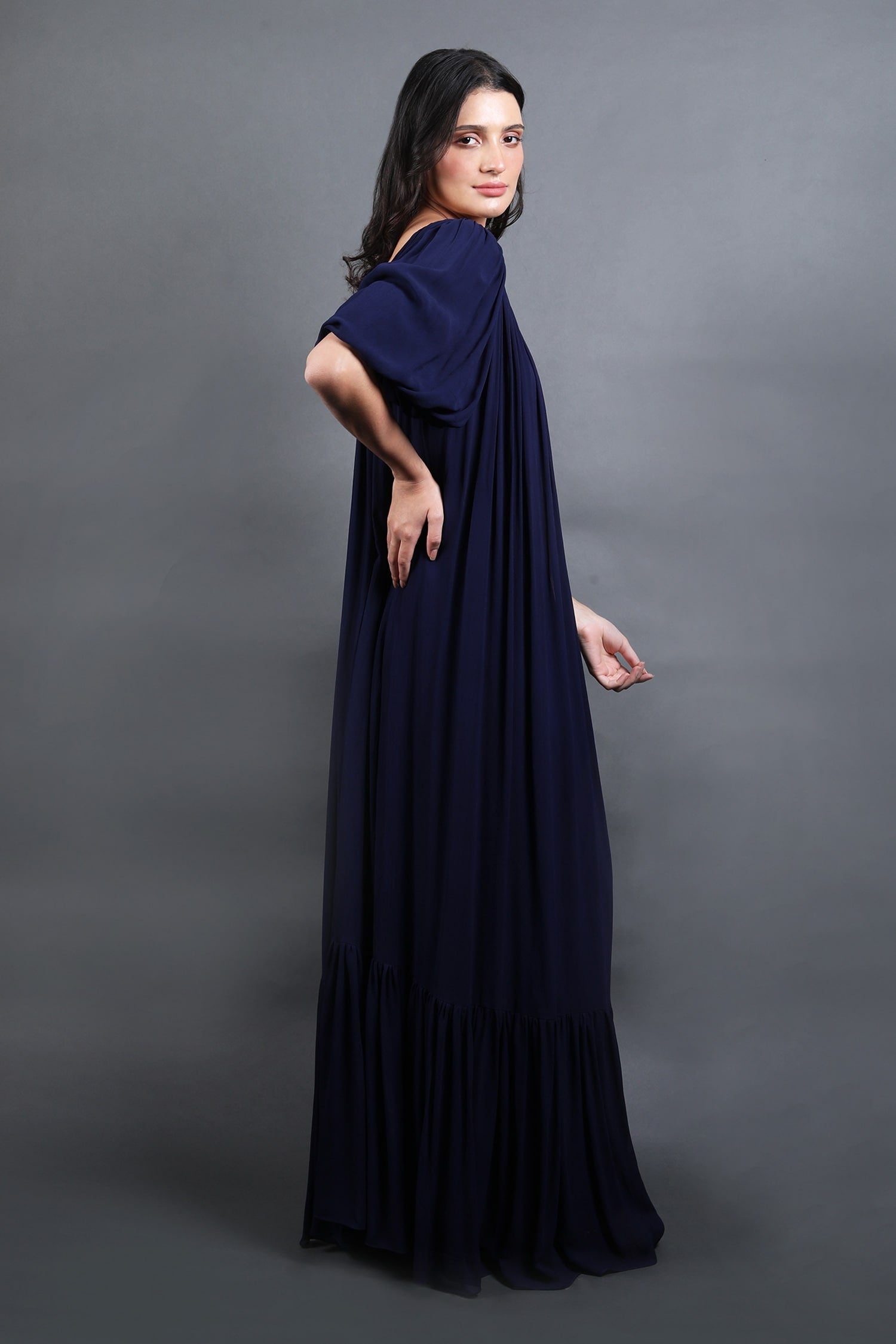One Shoulder Pleated Hem Maxi
