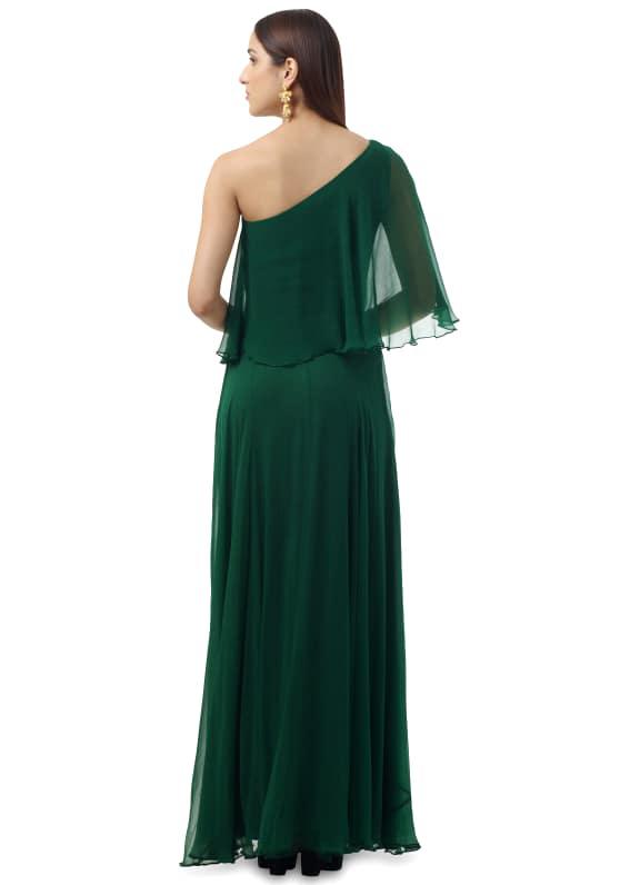 One Shoulder Cape Gown