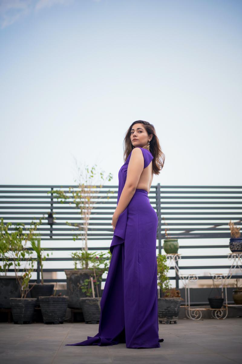 Backless Jumpsuit with Flag Drape