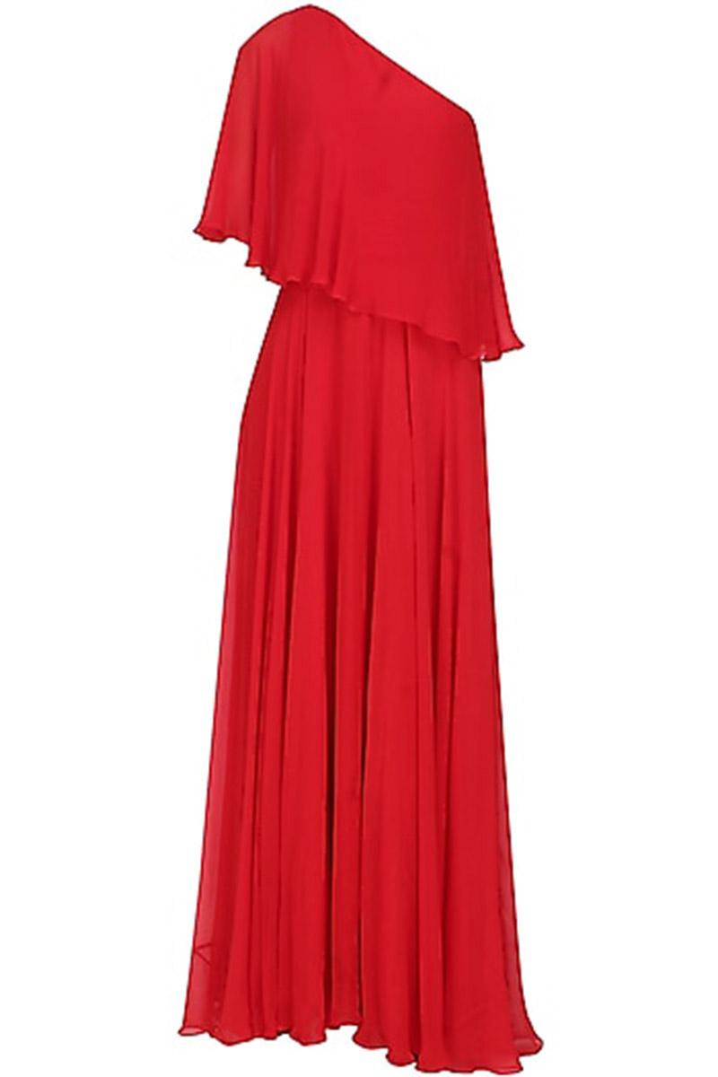 One Shoulder Cape Gown