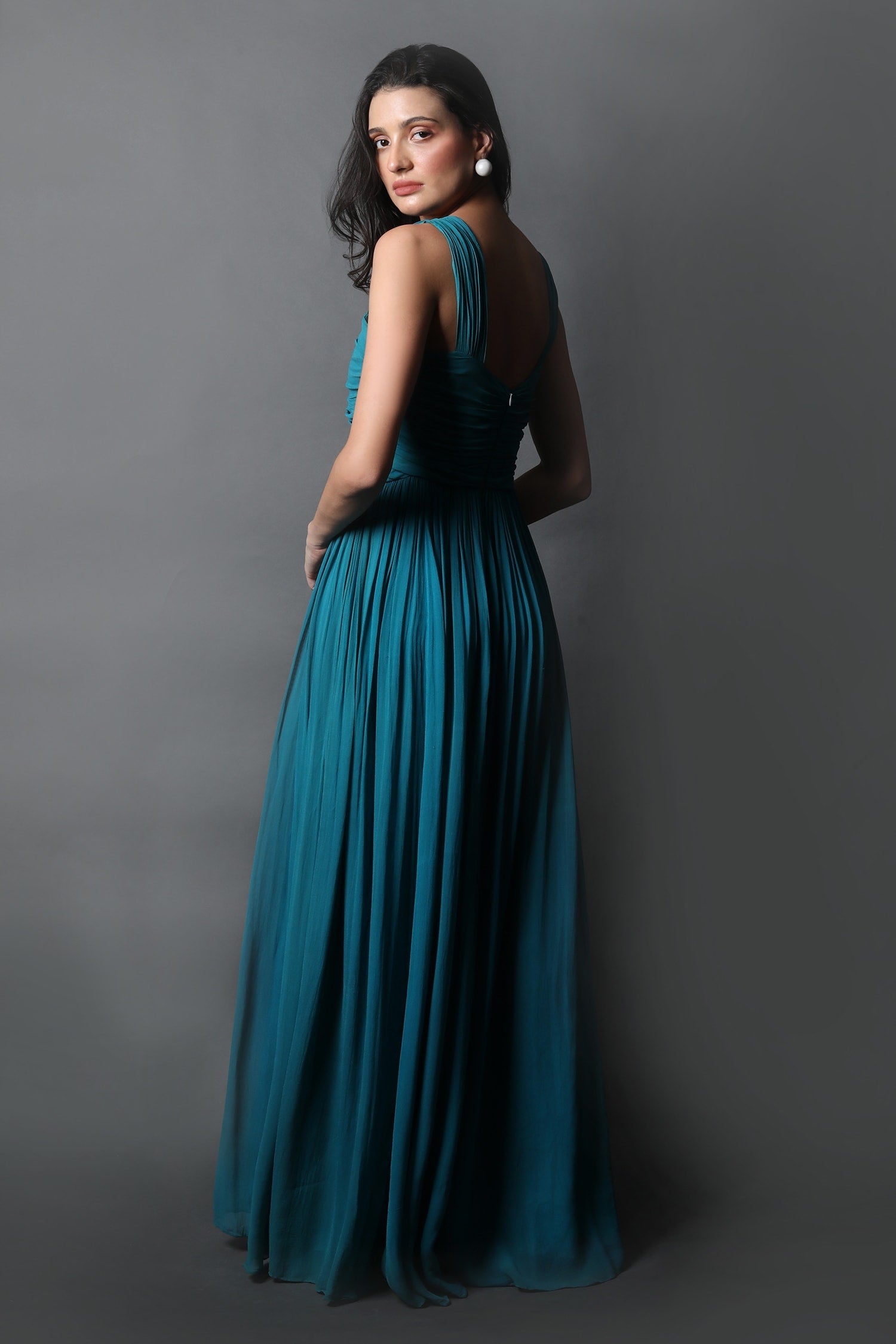 Gathered Strap Ruched Body Gown