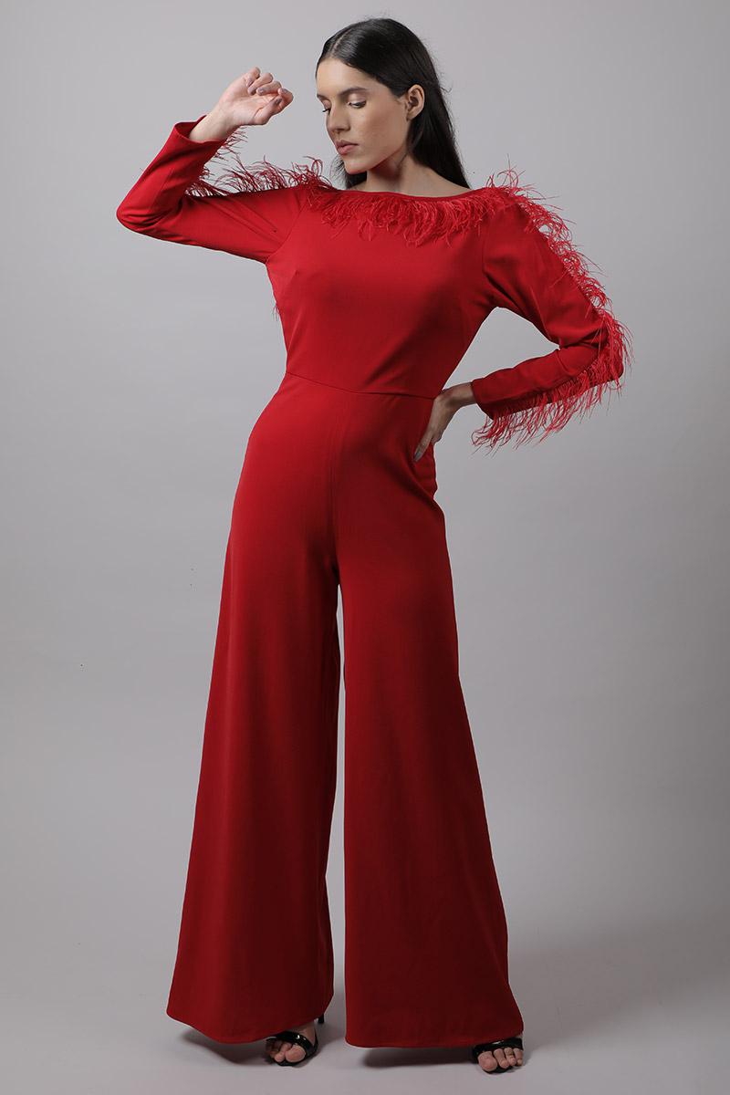 Low Back Feather Jumpsuit