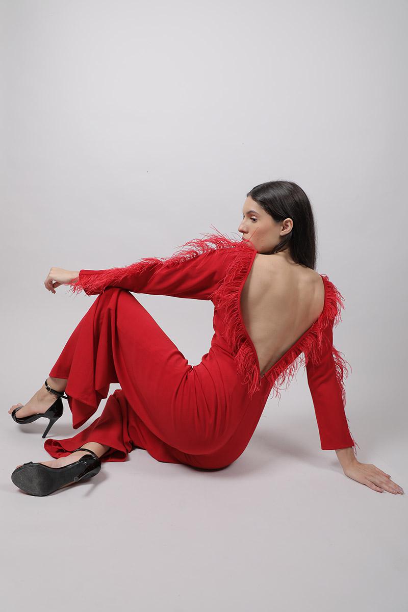 Low Back Feather Jumpsuit