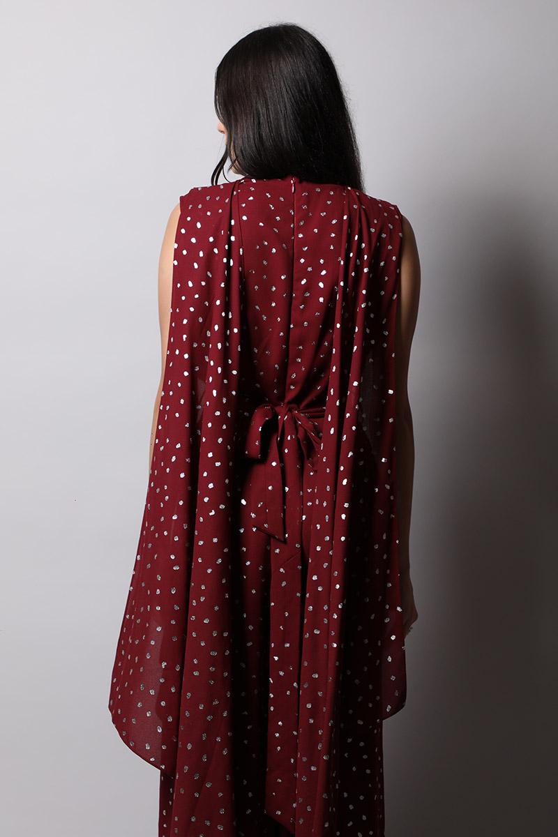 Round Neck Jumpsuit With Drapes And Belt