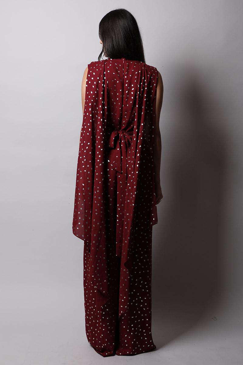 Round Neck Jumpsuit With Drapes And Belt