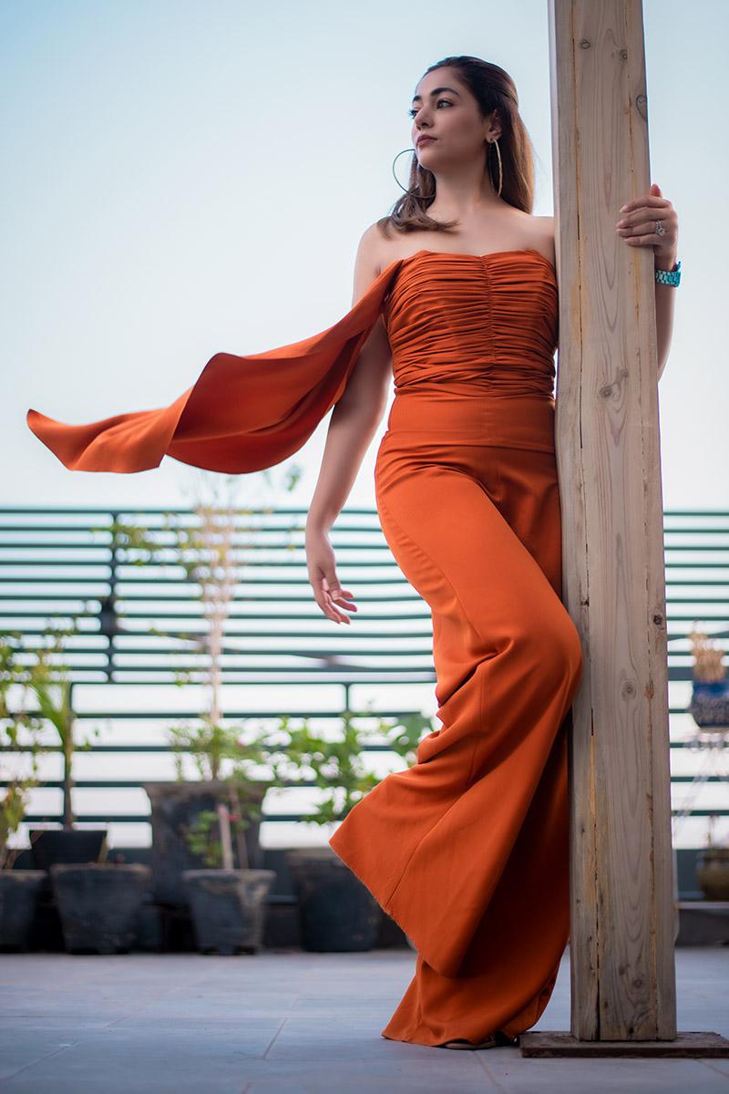 Corseted Jumpsuit with Drape