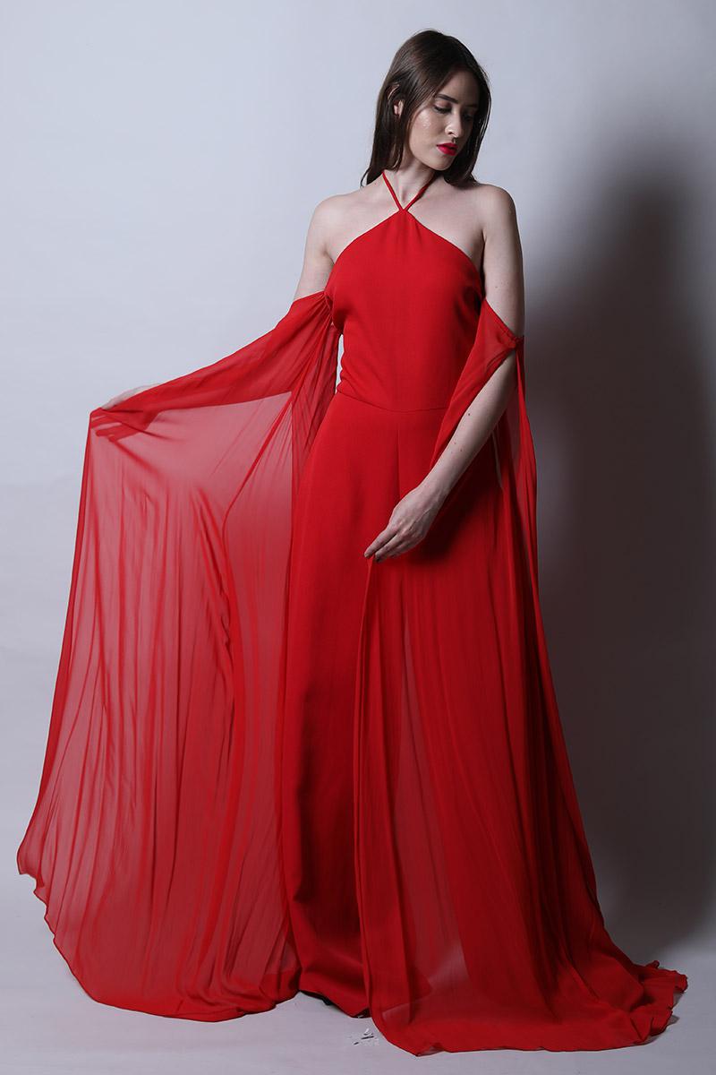 Halter Tie Up Jumpsuit with Draped Sleeves