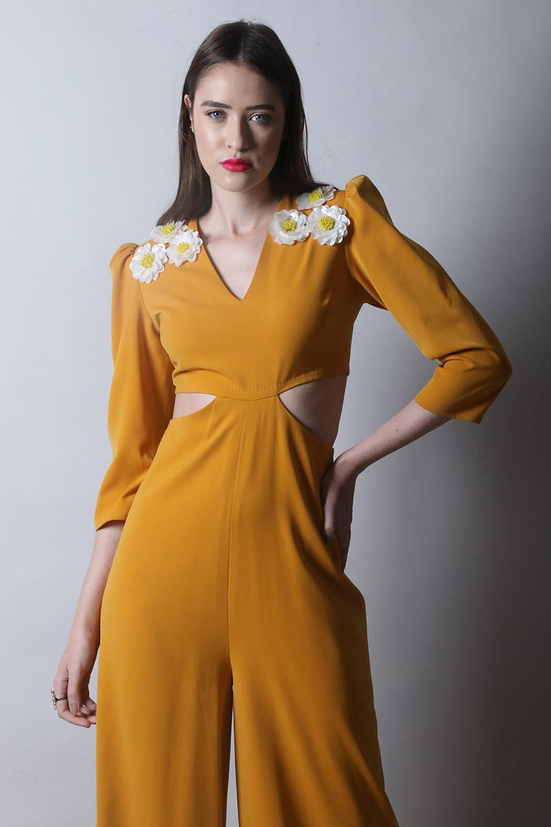 Cut Out Jumpsuit With Flowers