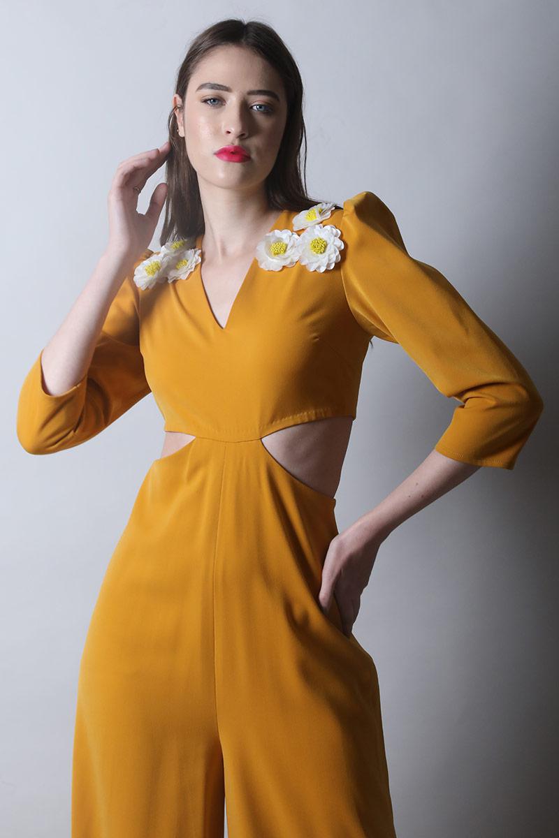 Cut Out Jumpsuit With Flowers