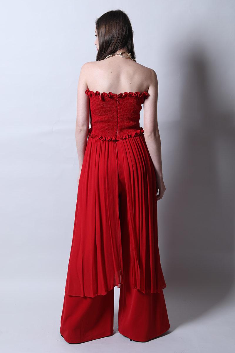 Smocked body jumpsuit with drapes