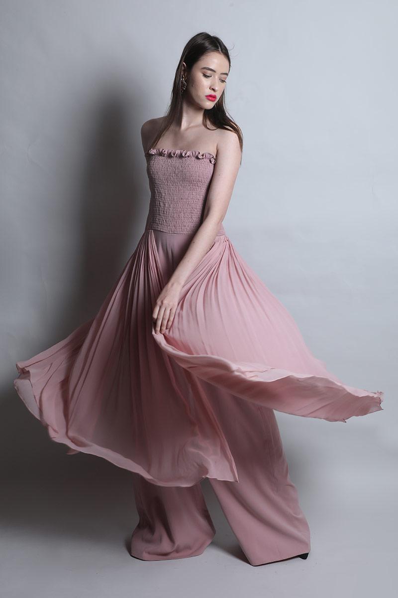Smocked Body Jumpsuit With Drapes
