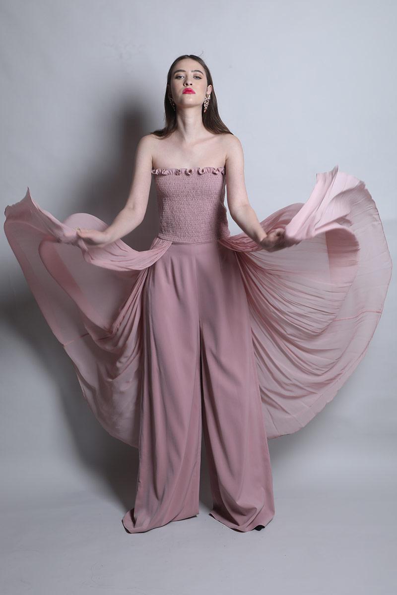 Smocked Body Jumpsuit With Drapes