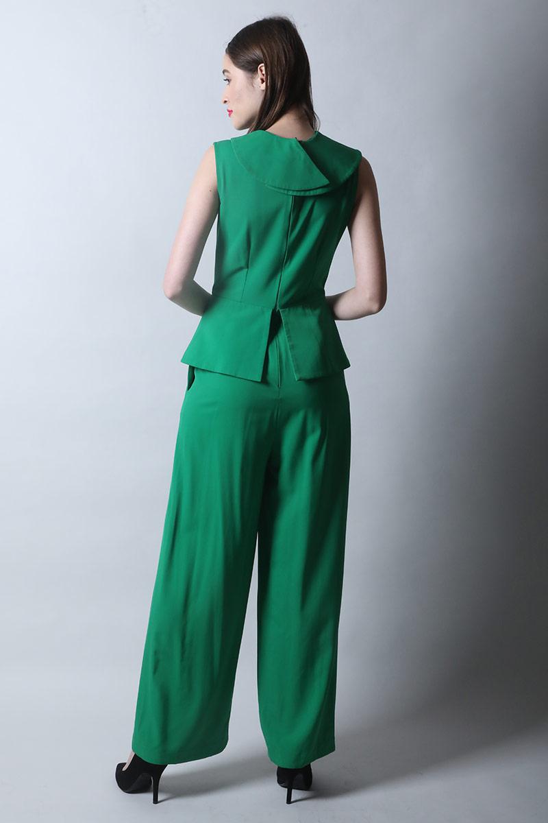 Coat Collar Jumpsuit with Peplum