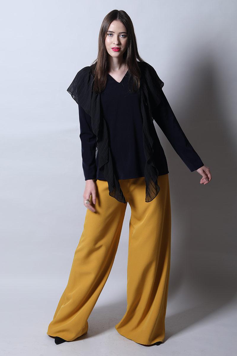 V Neck Full Sleeves Top With Ruffles