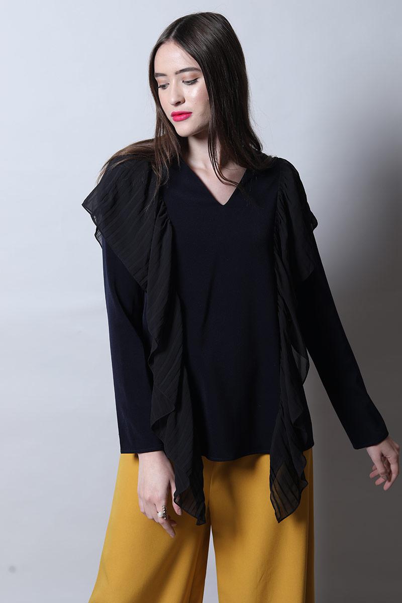 V Neck Full Sleeves Top With Ruffles
