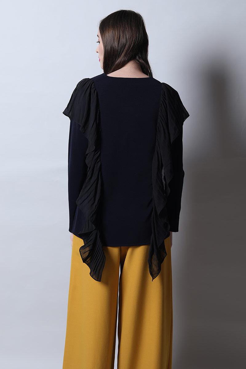 V Neck Full Sleeves Top With Ruffles