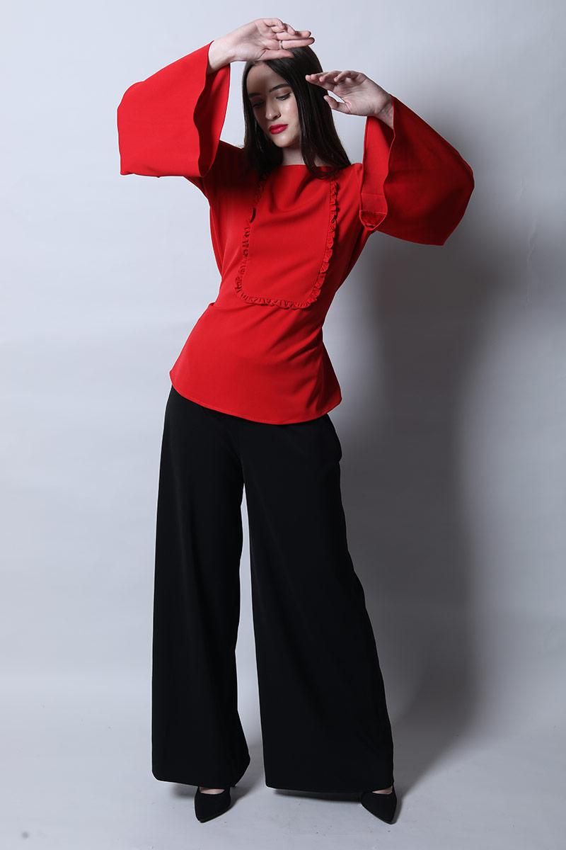 Frill Textured Fit & Flared Top