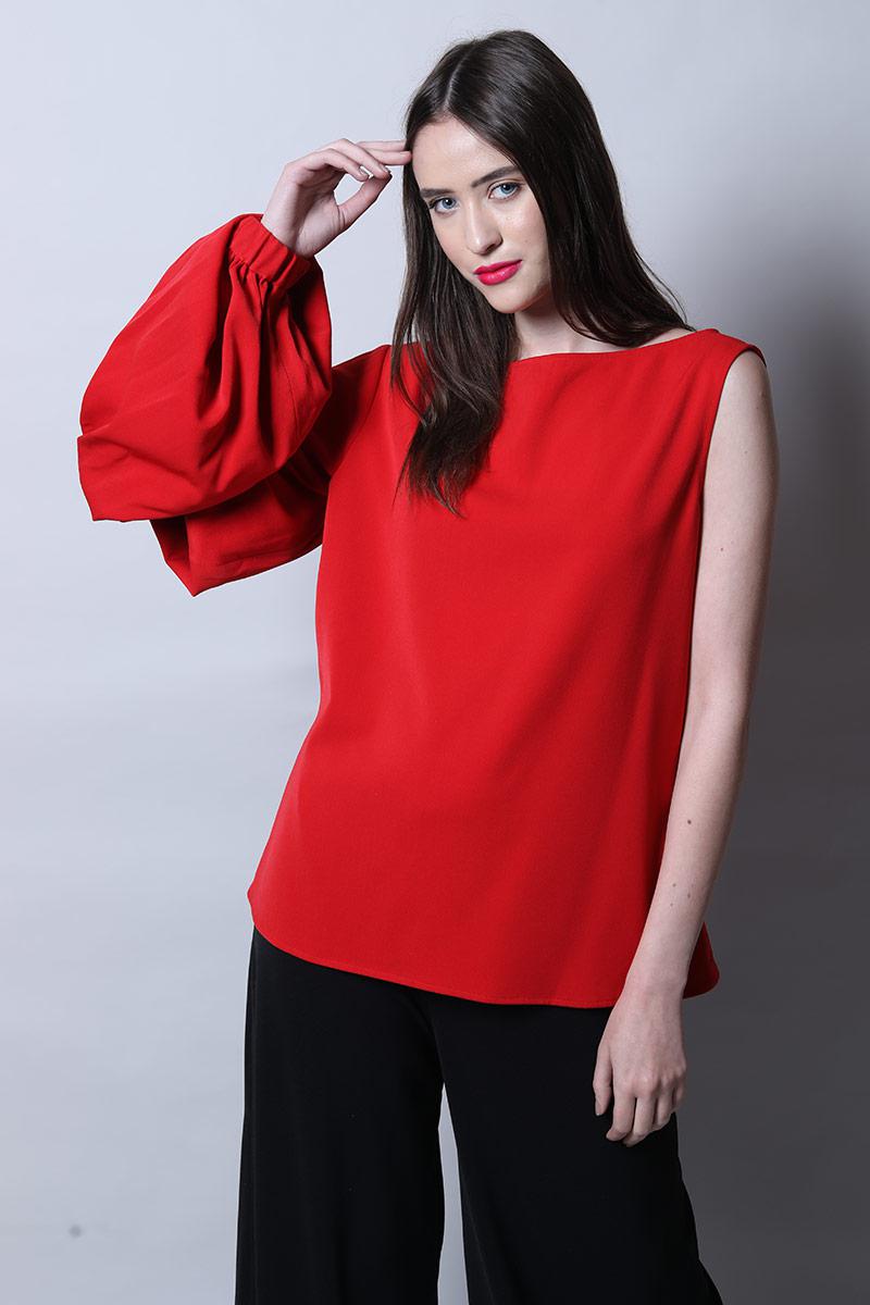 Shift Top with One Side Textured Sleeve