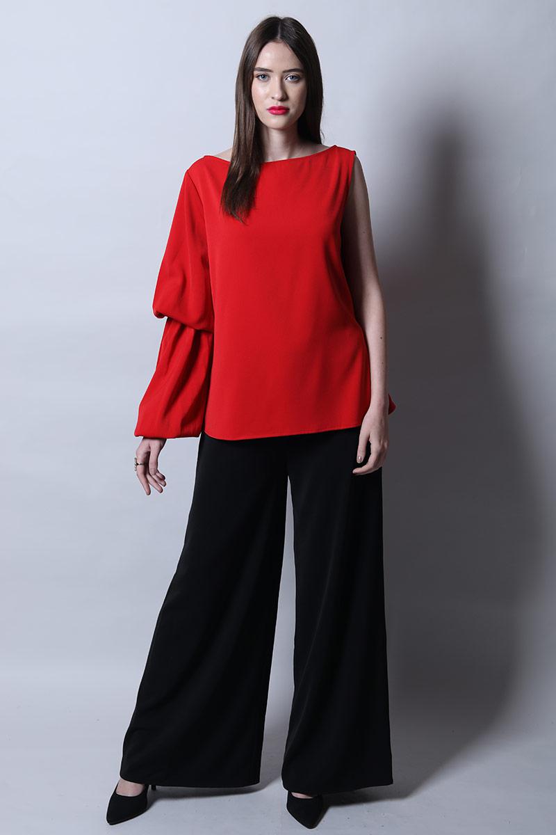 Shift Top with One Side Textured Sleeve