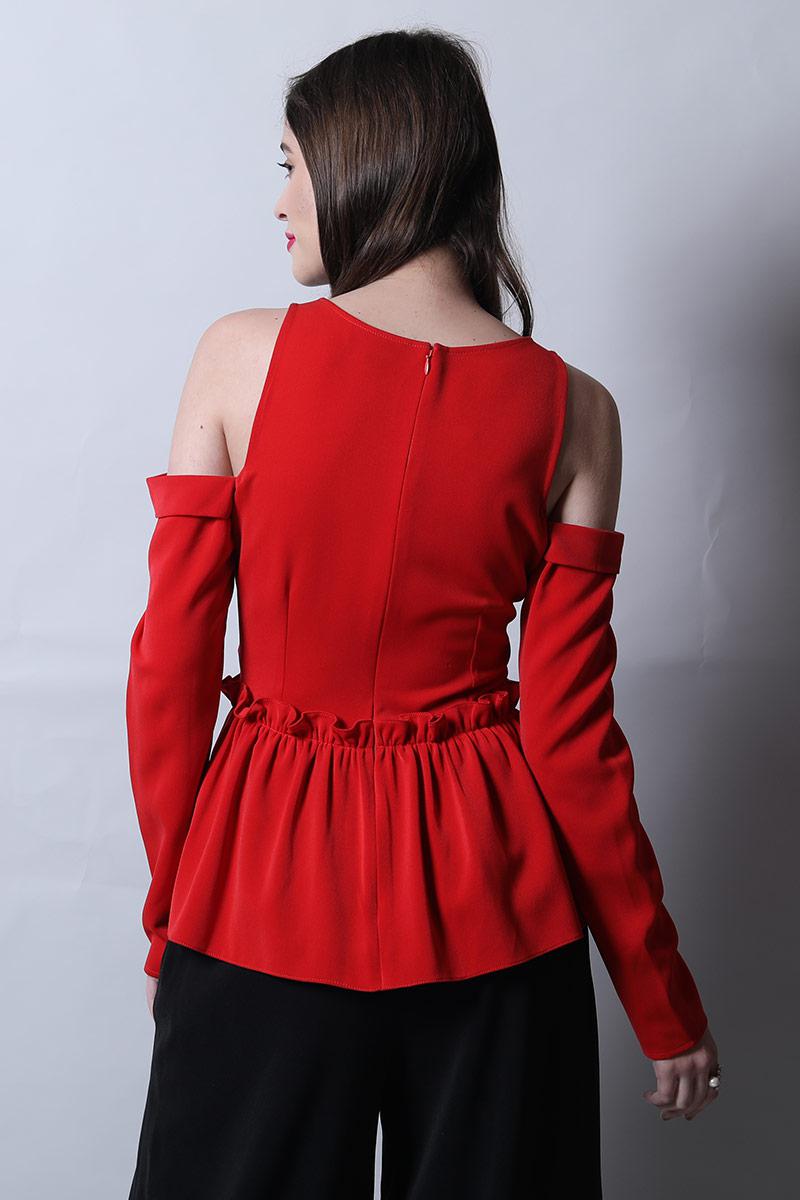 Peplum Top With Cold Shoulder Sleeves