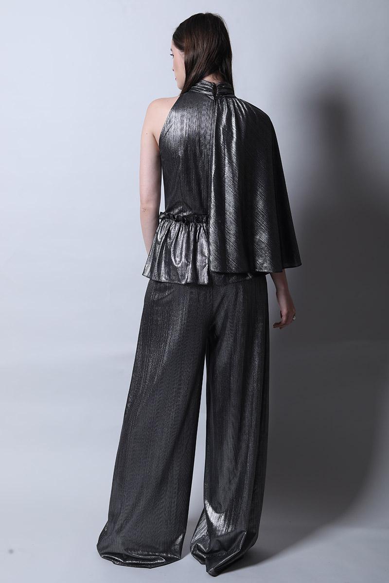 Band Collar Jumpsuit With Cape & Peplum