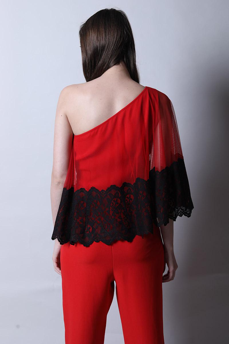 One Shoulder Jumpsuit With Cape