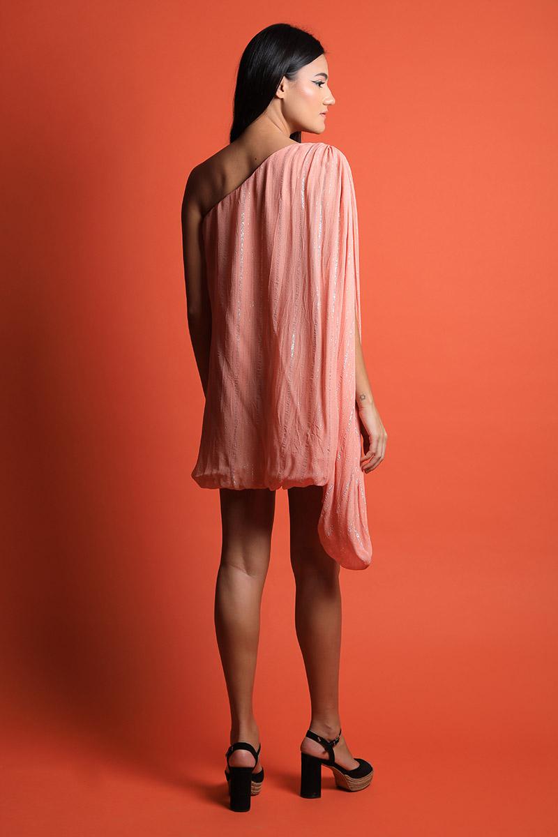 One Shoulder Cowl Sleeve Dress