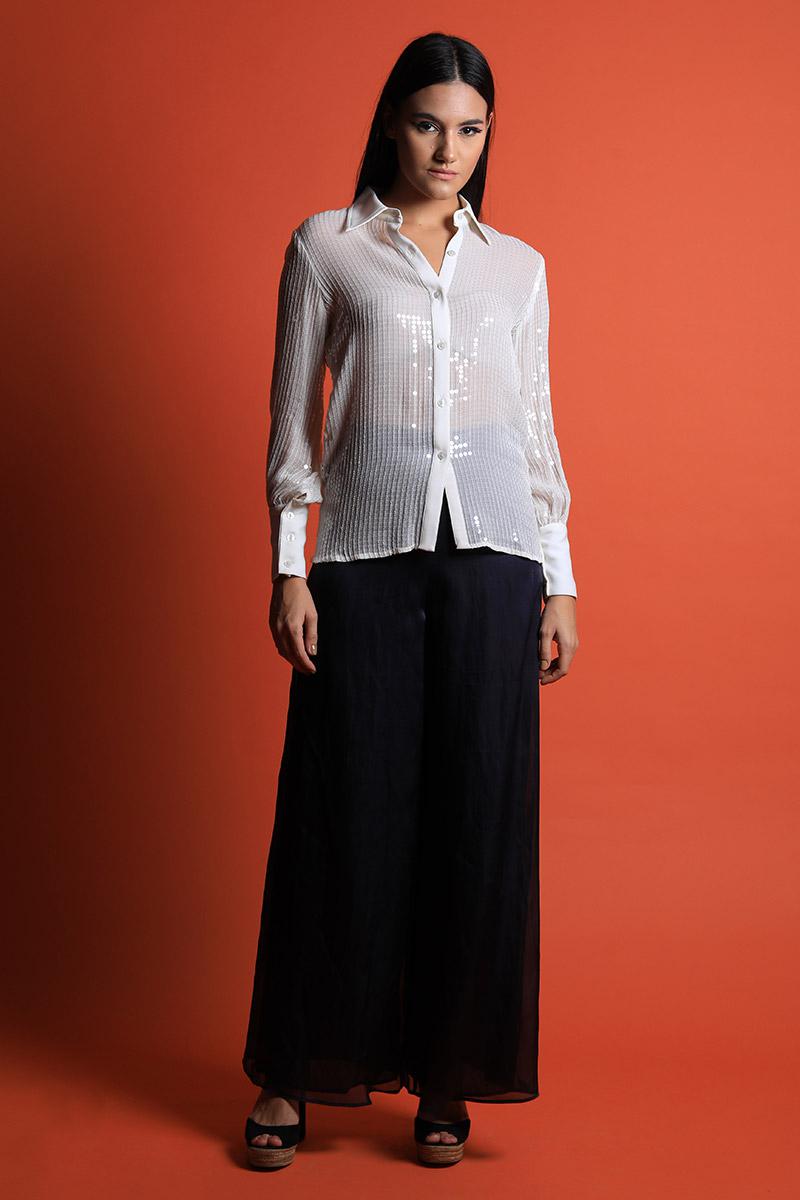Sequins Shirt and Organza Pants Set