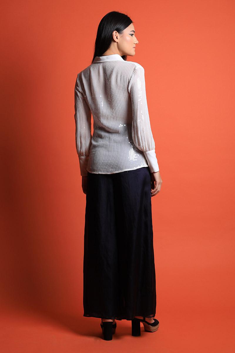 Sequins Shirt and Organza Pants Set