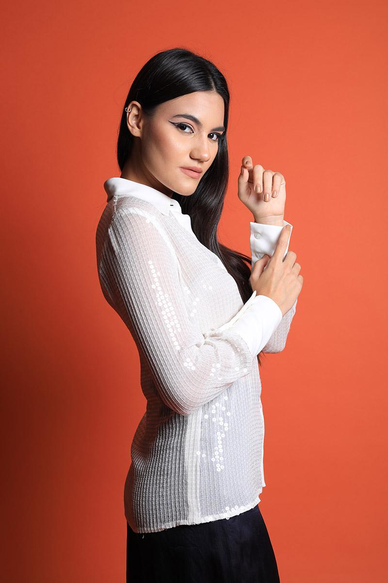 Sequins Shirt and Organza Pants Set