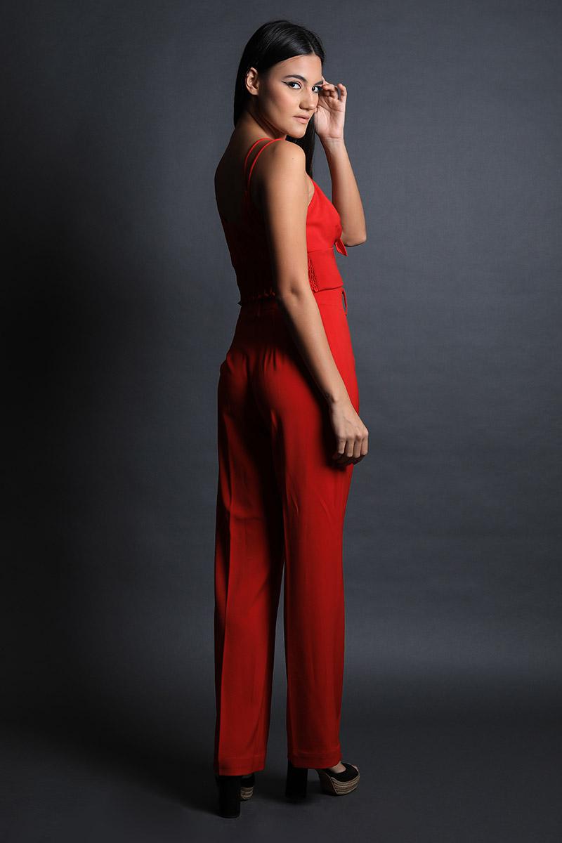 Strap Crop Top With Pintucks Detail Pants Set