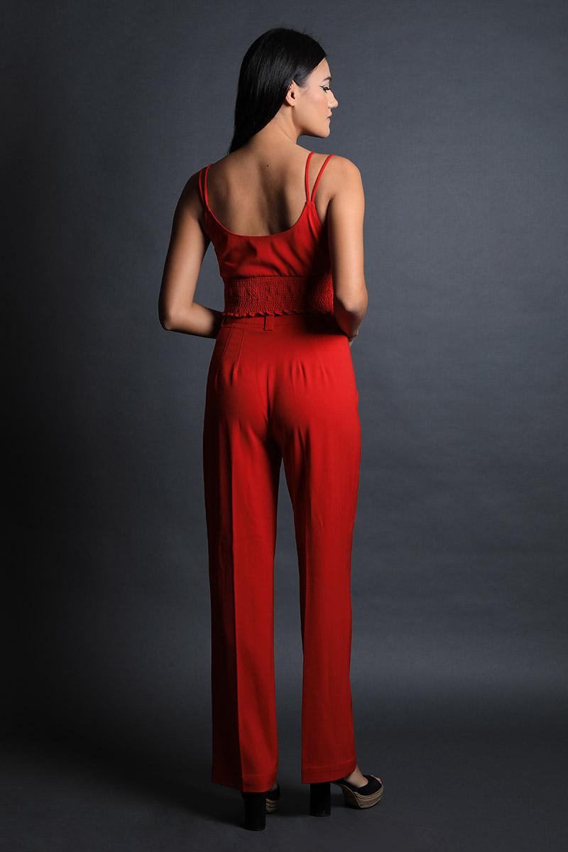 Strap Crop Top With Pintucks Detail Pants Set
