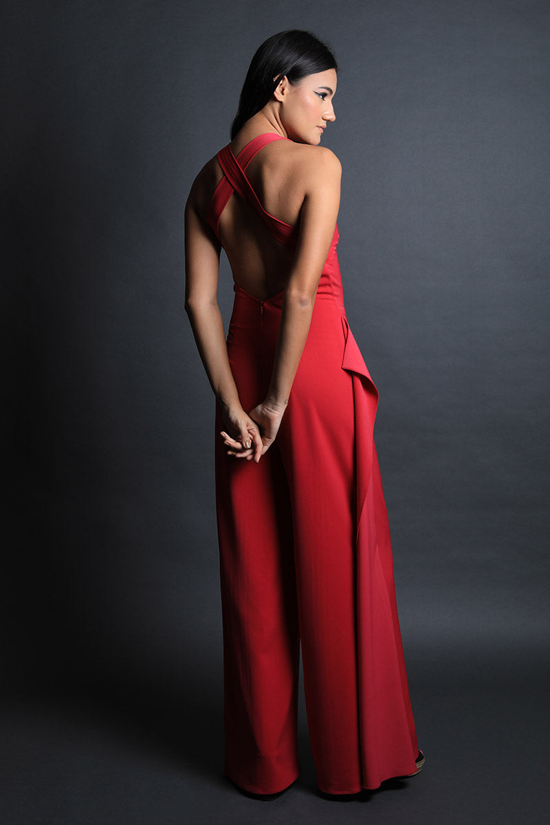 Racer Neck Criss Cross Back Jumpsuit