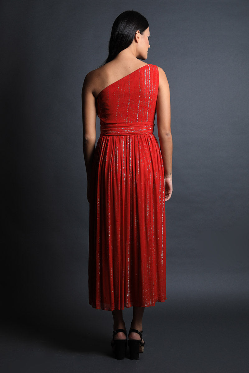 One Shoulder Fit & Flared Midi Dress