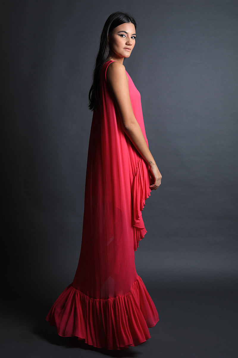 Ruffle Detail Asymmetric Dress