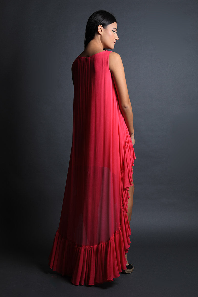 Ruffle Detail Asymmetric Dress