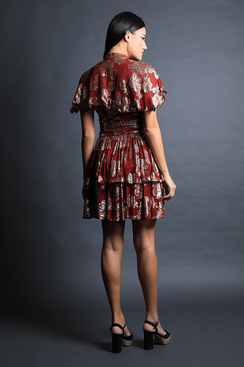 Plum Wine Frill Detail Fit & Flared Dress