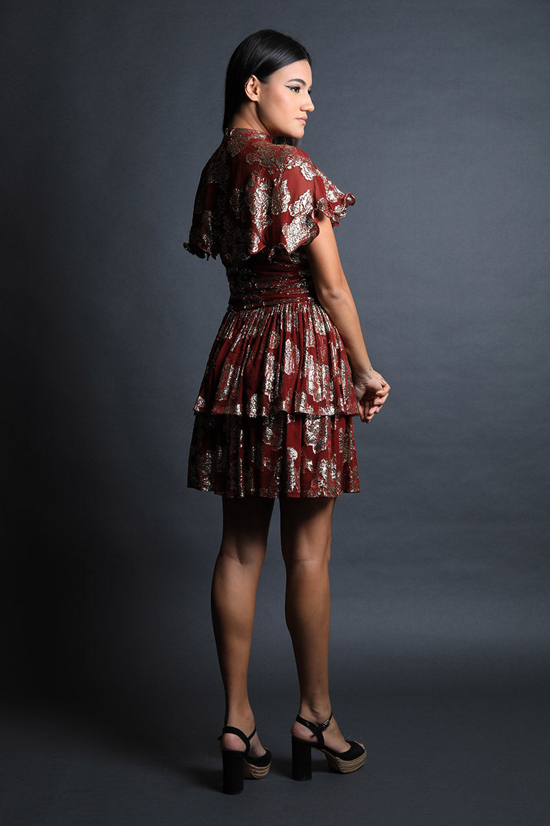 Plum Wine Frill Detail Fit & Flared Dress