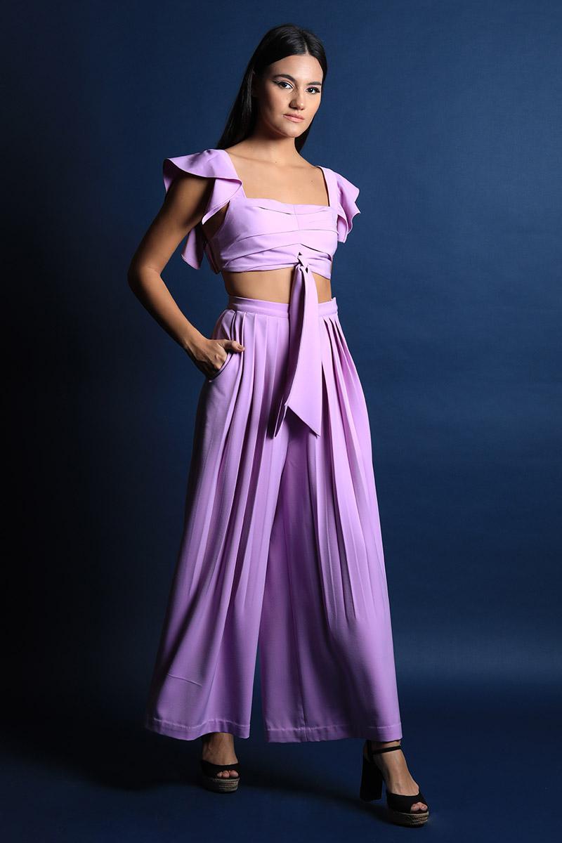 Band Crop Top with Pleated Pants Set