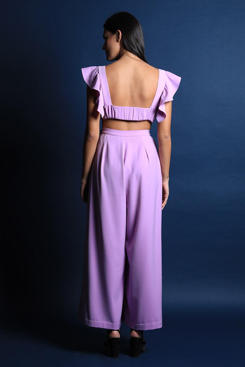 Band Crop Top with Pleated Pants Set